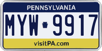 PA license plate MYW9917