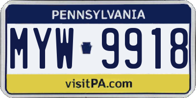 PA license plate MYW9918