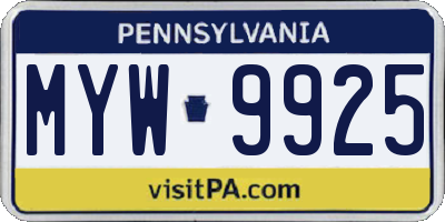 PA license plate MYW9925