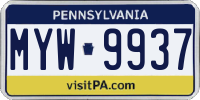 PA license plate MYW9937