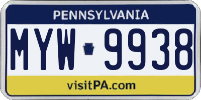 PA license plate MYW9938
