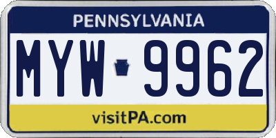 PA license plate MYW9962