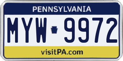 PA license plate MYW9972