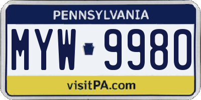 PA license plate MYW9980