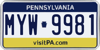 PA license plate MYW9981