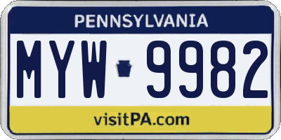 PA license plate MYW9982