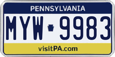 PA license plate MYW9983