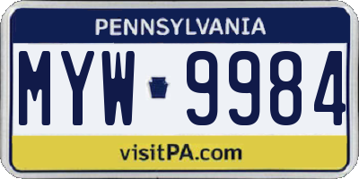 PA license plate MYW9984