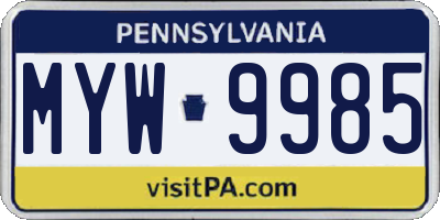 PA license plate MYW9985