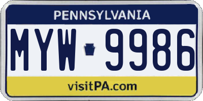 PA license plate MYW9986