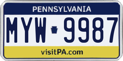 PA license plate MYW9987