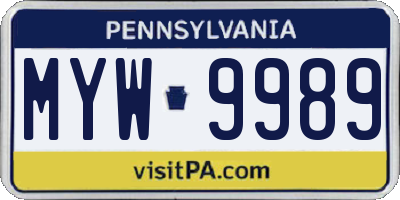 PA license plate MYW9989