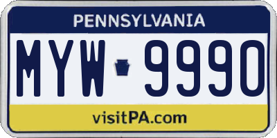 PA license plate MYW9990
