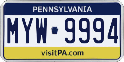 PA license plate MYW9994