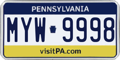 PA license plate MYW9998