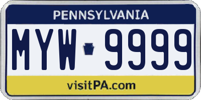 PA license plate MYW9999