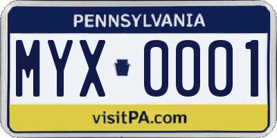 PA license plate MYX0001