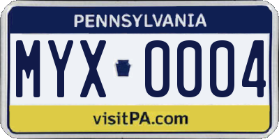 PA license plate MYX0004