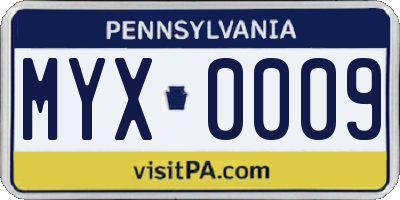 PA license plate MYX0009