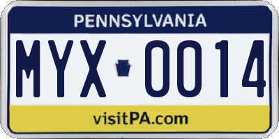 PA license plate MYX0014