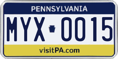 PA license plate MYX0015