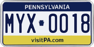 PA license plate MYX0018
