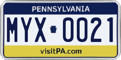 PA license plate MYX0021
