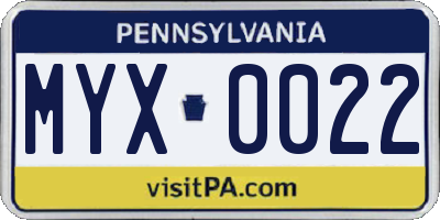 PA license plate MYX0022
