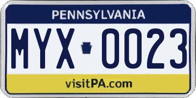 PA license plate MYX0023