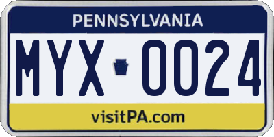 PA license plate MYX0024