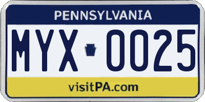 PA license plate MYX0025
