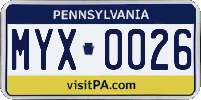 PA license plate MYX0026