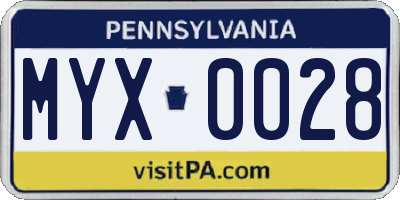 PA license plate MYX0028
