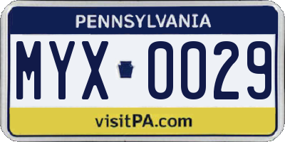 PA license plate MYX0029
