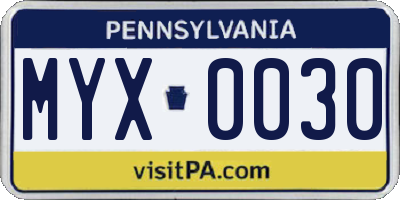 PA license plate MYX0030