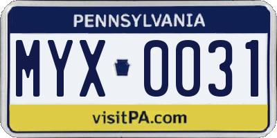 PA license plate MYX0031