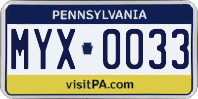 PA license plate MYX0033