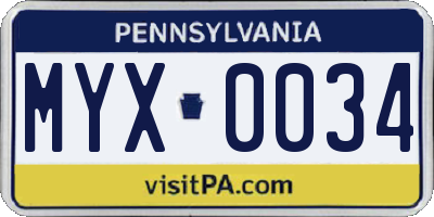 PA license plate MYX0034