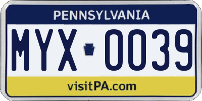 PA license plate MYX0039