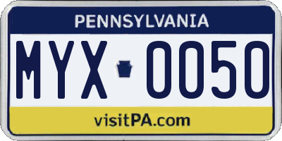 PA license plate MYX0050