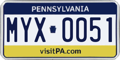 PA license plate MYX0051