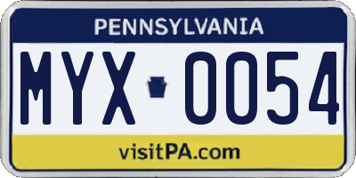PA license plate MYX0054
