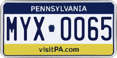 PA license plate MYX0065