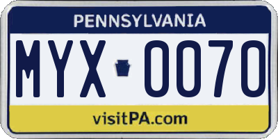 PA license plate MYX0070