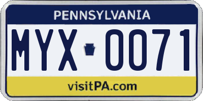 PA license plate MYX0071