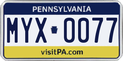 PA license plate MYX0077