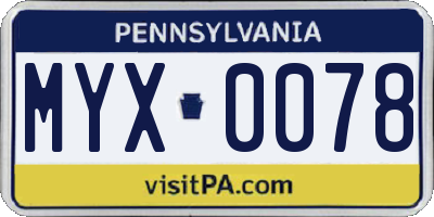 PA license plate MYX0078
