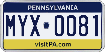 PA license plate MYX0081