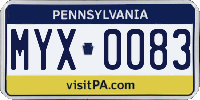 PA license plate MYX0083