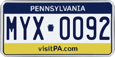 PA license plate MYX0092